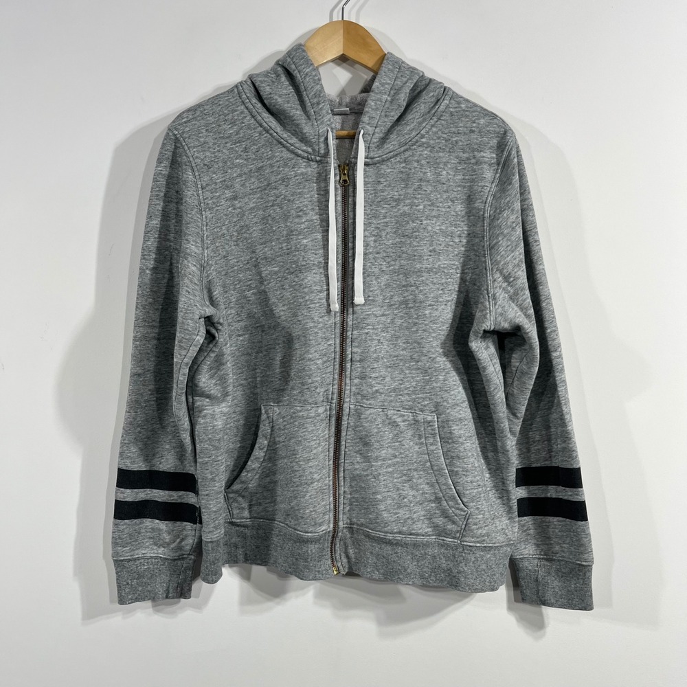 Old Navy Sporty Womens XL Gray Full Zip Hoodie Varsity Stripe Fleece Sweatshirt‎
